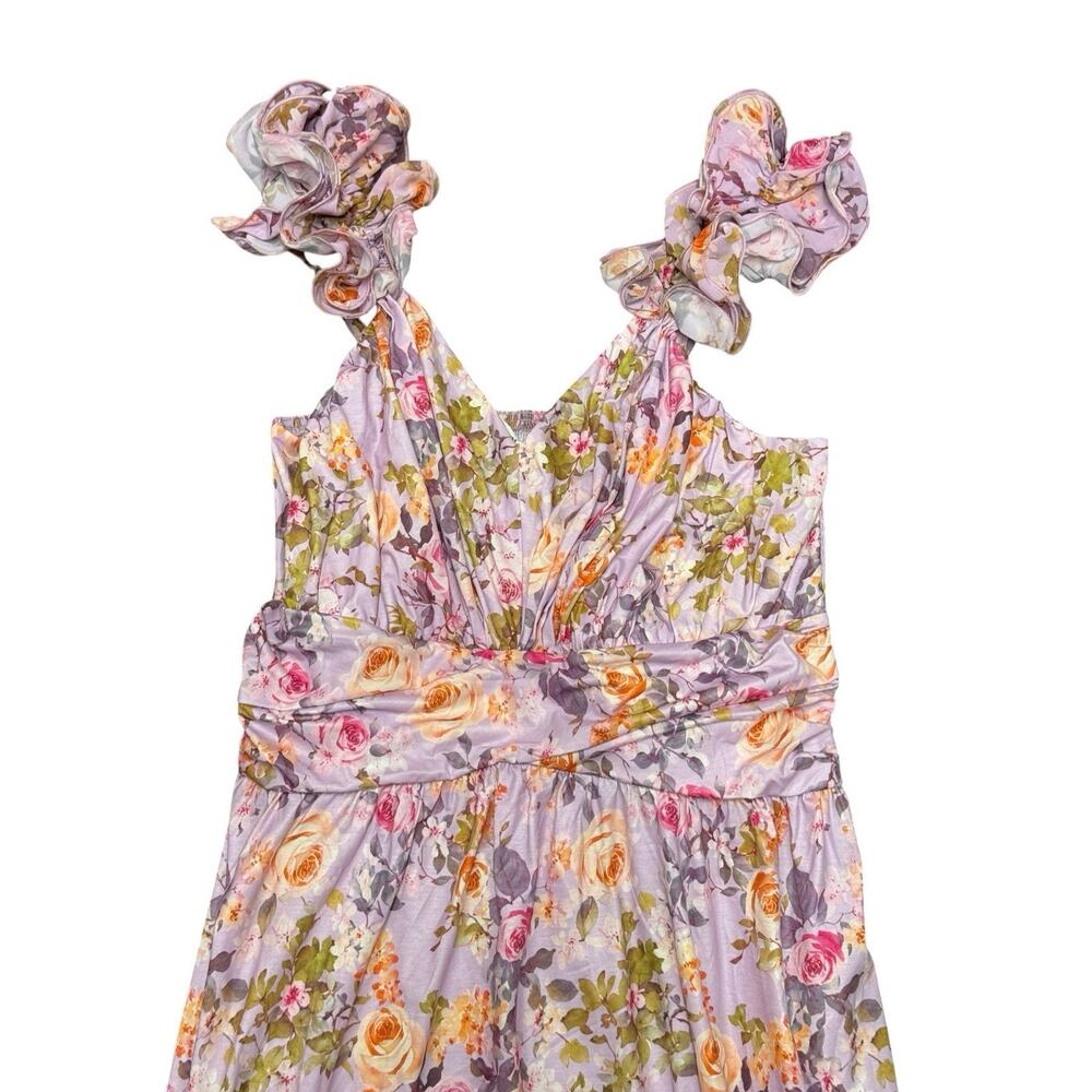 Grace Karin Purple Floral Ruffle Maxi Dress XL Wedding Guest Garden Party - Picture 6 of 11